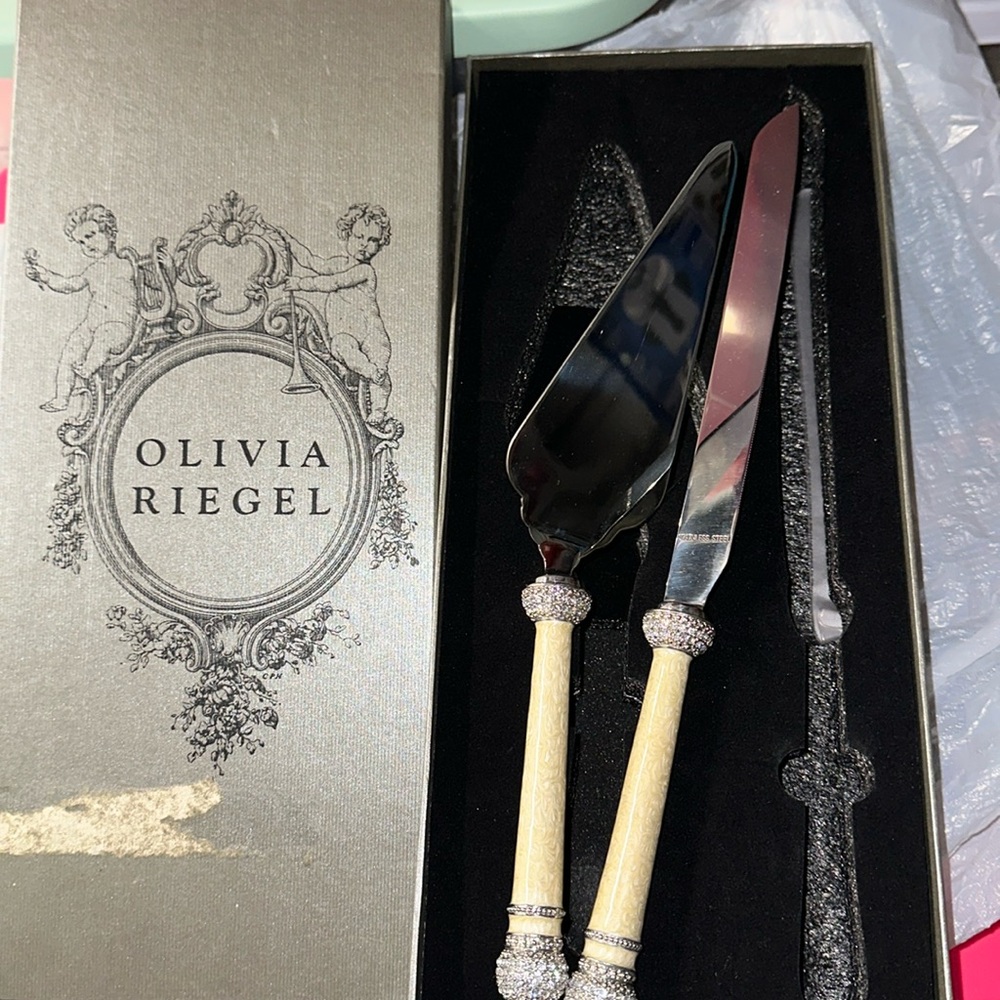 Olivia Riegel cake server and knives with rhinestones